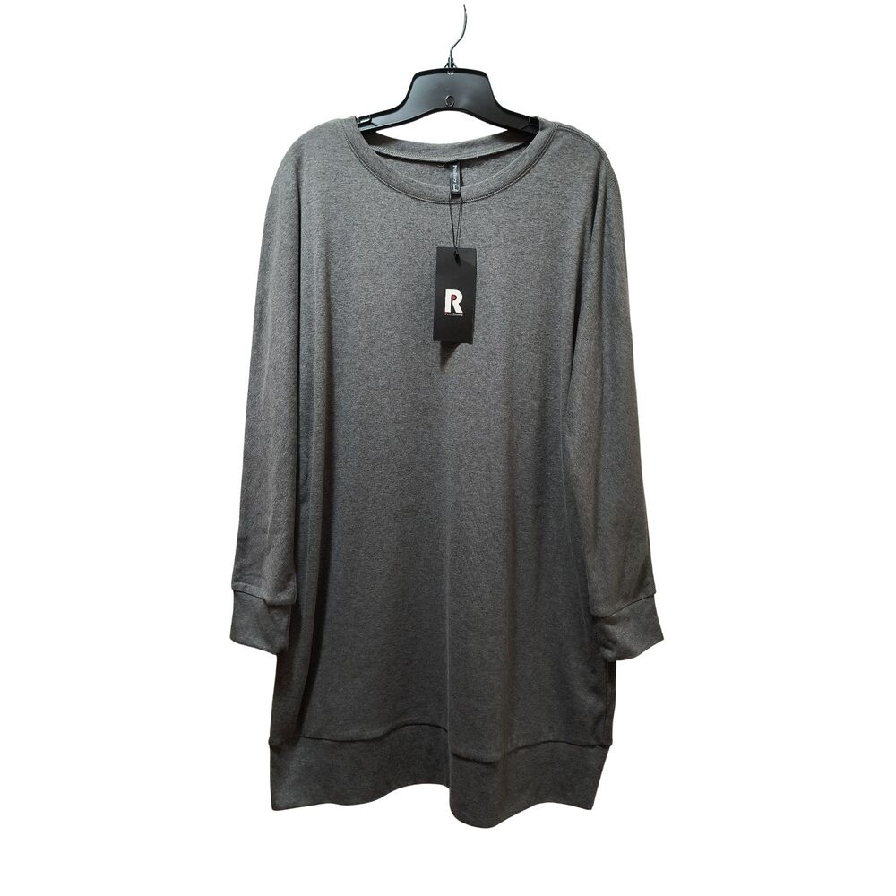 Prinstory Tunic Dress with Side Pockets Women's Large Gray Stretch Pullover